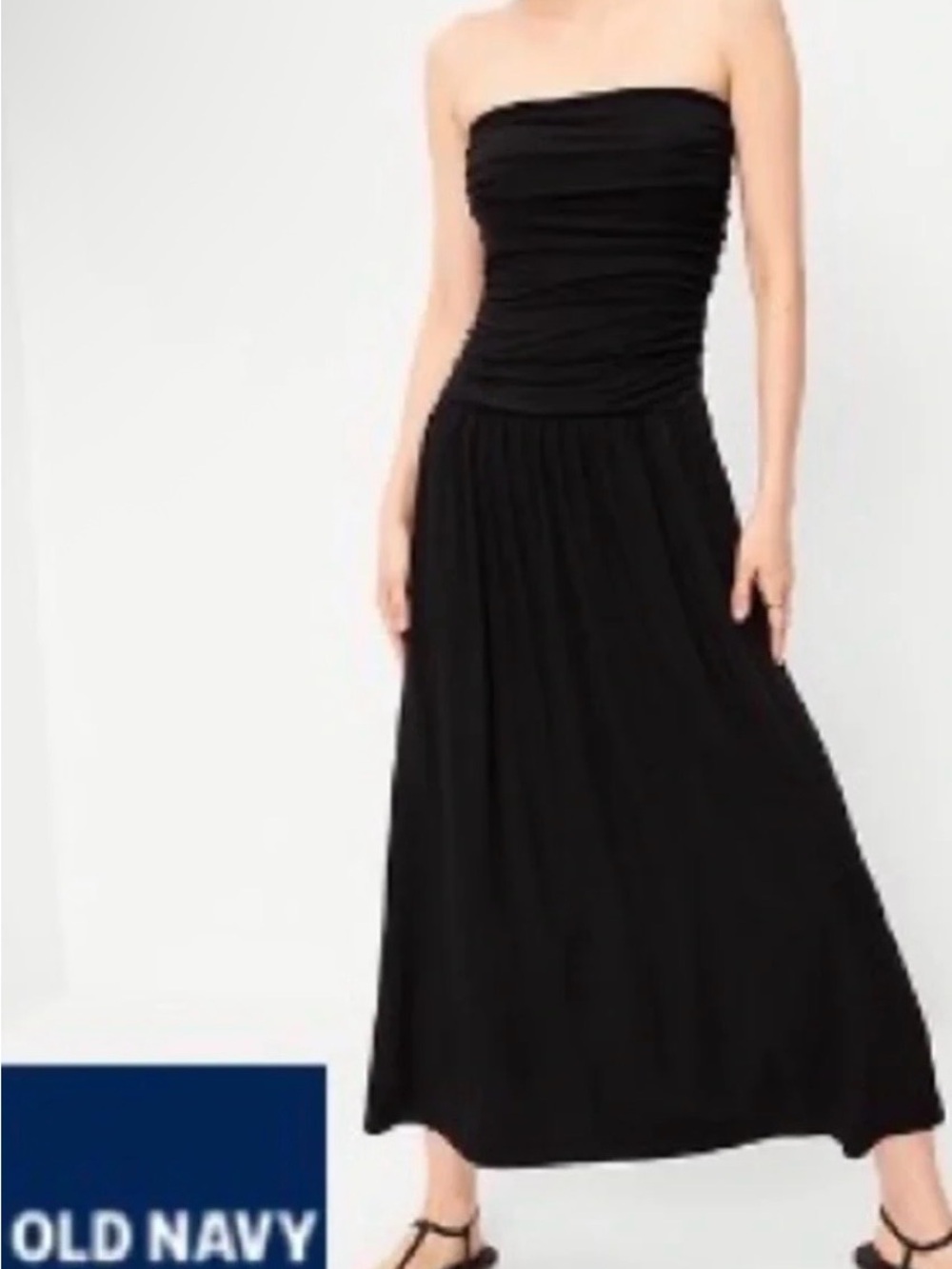 Old Navy Black Strapless Ruched Maxi Dress